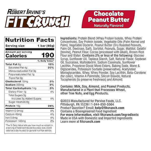 FITCRUNCH SNACK SIZE PROTEIN BARS, DESIGNED BY ROBERT IRVINE, 6-LAYER BAKED BAR, 3G OF SUGAR, GLUTEN FREE & SOFT CAKE CORE (18 BARS, CHOCOLATE PEANUT BUTTER)