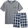 MoFiz Men's Pajamas Set Sleepwear Sleep Shirt and Shorts Pajama Set Lightweight Soft Mens Pjs Lounge Set with Pockets S-3XL