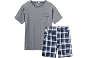 MoFiz Men's Pajamas Set Sleepwear Sleep Shirt and Shorts Pajama Set Lightweight Soft Mens Pjs Lounge Set with Pockets S-3XL