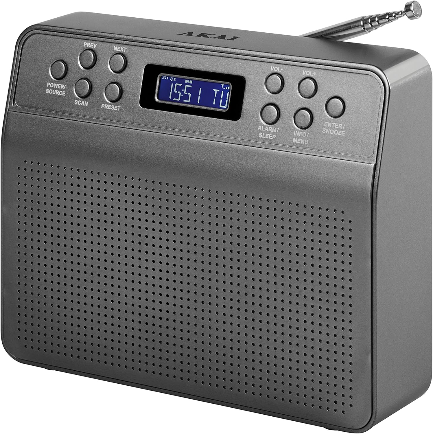 Akai A60013G Portable DAB Radio Alarm Clock with LCD Screen Space