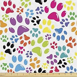 Ambesonne Dog Fabric by The Yard, Colorful Little