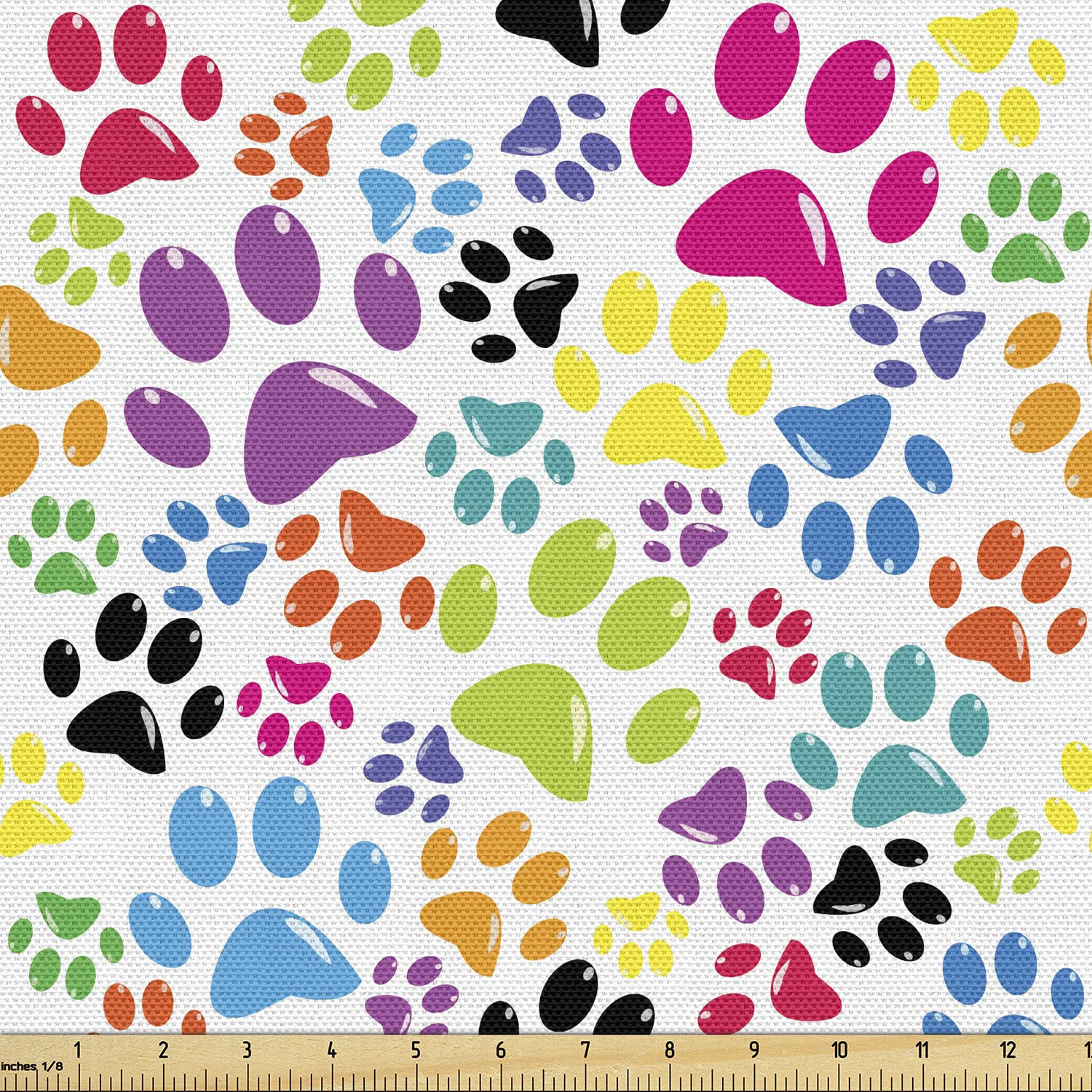 Ambesonne Dog Fabric by The Yard, Colorful Little