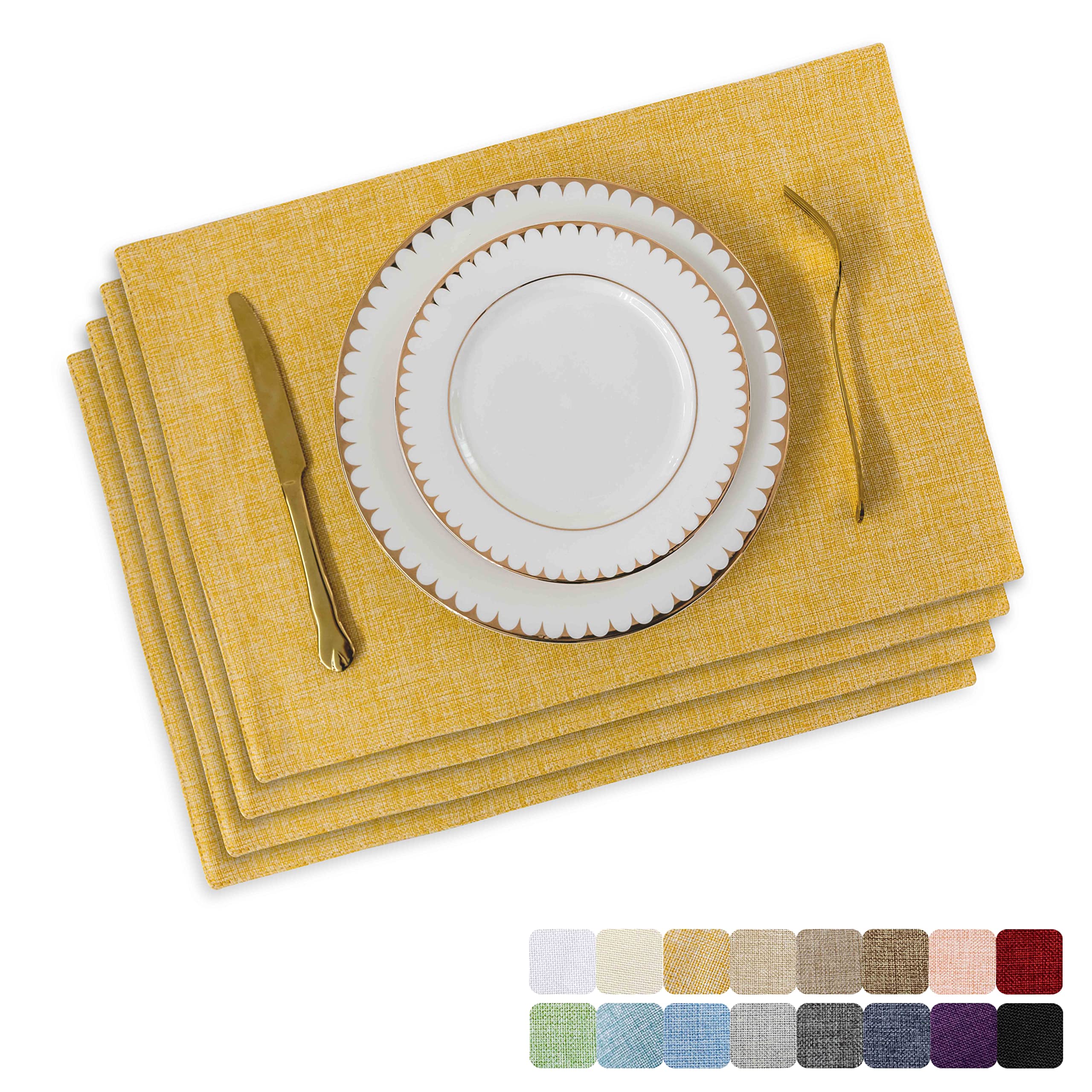Home Brilliant Yellow Cloth Placemats Reusable Dinner Mats, Dinner Decorations Washable Heat Resistant Dining Table Mats, Faux Linen Woven Summer Spring Place Mats, 33 x 48 cm, 4 Pcs, Yellow