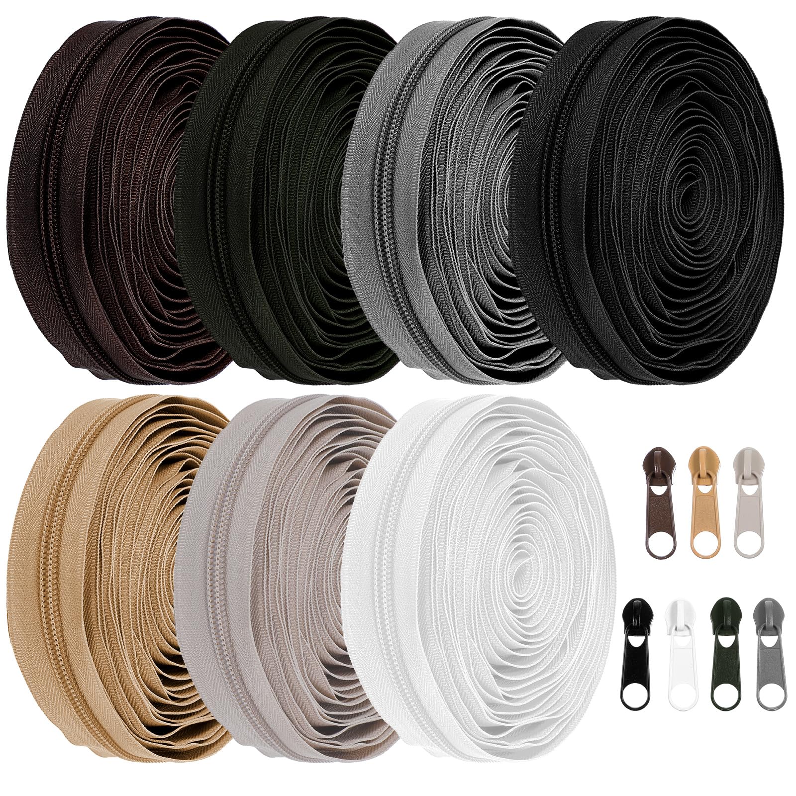 Photo 1 of 7Pcs 35Yards Long Sewing Zippers by The Yard #5 Nylon Coil Zippers with 70Pcs Zipper Sliders Pull Head for DIY Tailor Sewing Crafts Supplies(7 Colors)