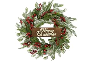 KORSMV Christmas Wreath for Front Door Winter Wreath with Green Pine Needle with red Berry for Front Door Indoor Outdoor Farmhouse Festival Home Decor