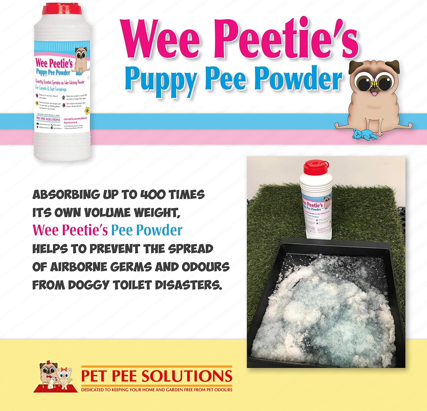 Wee Peeties Pee Powder, for Pet Urine Vomit and Poo. Removes Liquid from Carpets Upholstery - Image 5