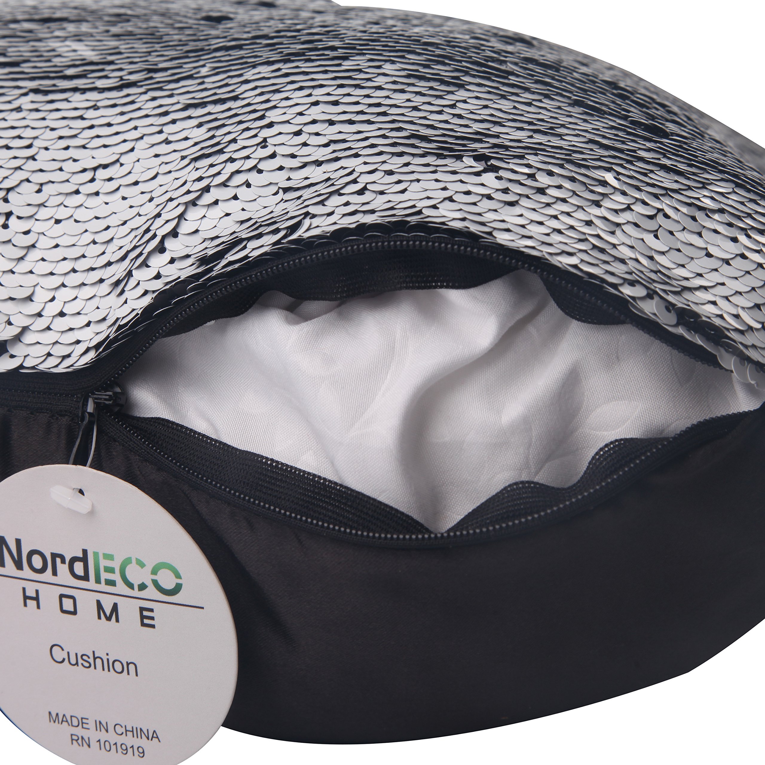 NordECO Decorative Mermaid Reversible Sequins Pillow Cases Cushion Cover, No Pillow Insert , Black and White, 16\