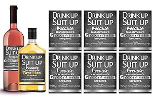 SISTER NOVELTIES Suit Up Groomsmen Proposal Gold and Silver Foil Stamped Bottle Stickers - 1 Best Man Label and 6 Groomsmen Labels, Will You Be My Groomsman Proposal Gift Set, Waterproof (7 Piece)