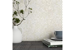 BeNice Peel and Stick Backsplash Kitchen Tiles,Stick on Backsplash Peel and Stick Mosaic Tiles Penny Hexagon Backsplash Small Tiles Metal Backsplash(10PCS,Cream White)
