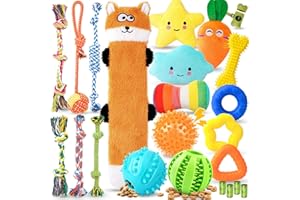 KIPRITII Plentiful Dog Toys for Small Dogs & Puppies – 23 Pack Puppy Teething Toy Set with No-Stuffing Squeaky Fox, Rope Toys