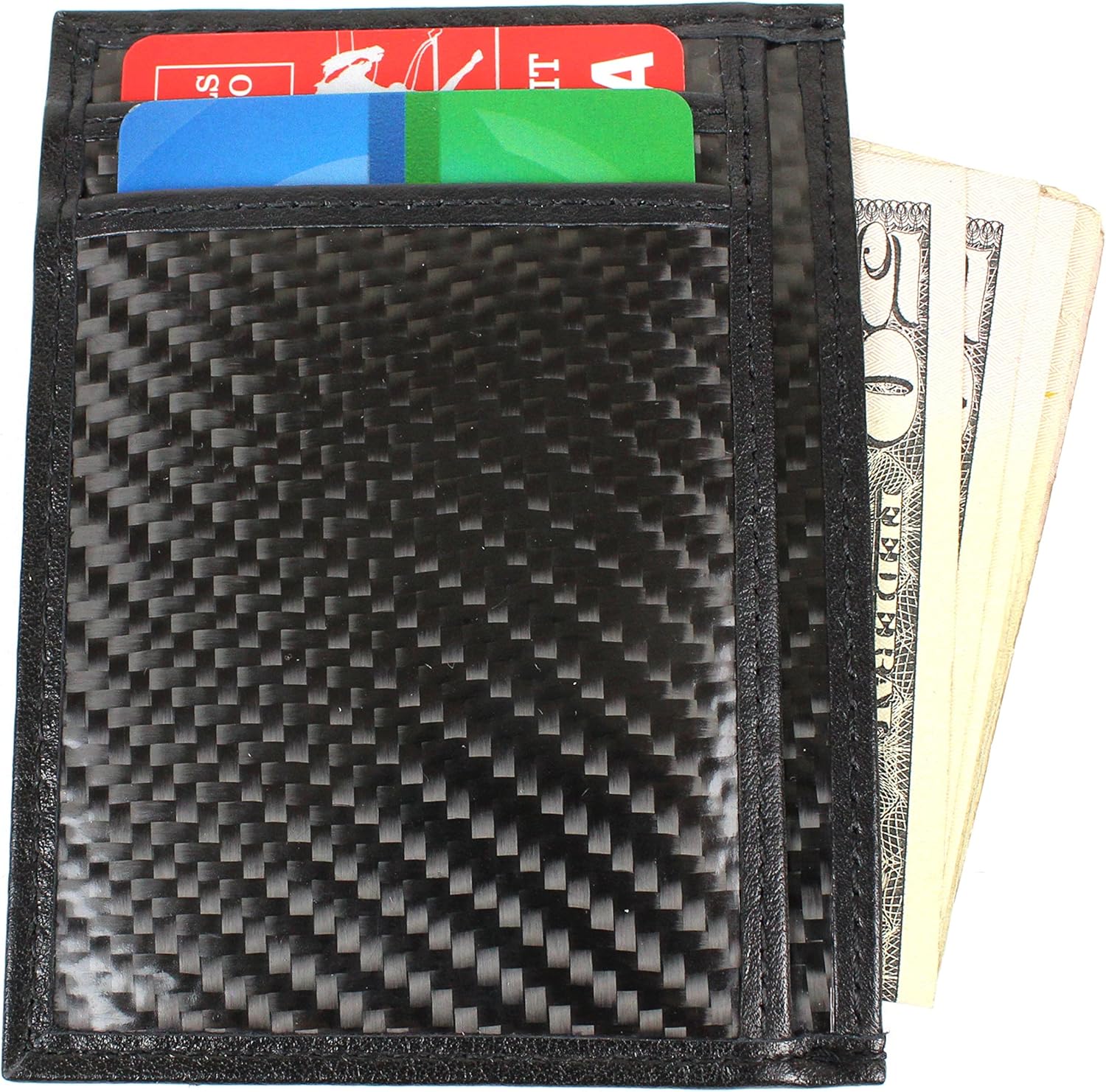 Carbon Fiber with Genuine Leather Slim Front Pocket Wallet Small Size