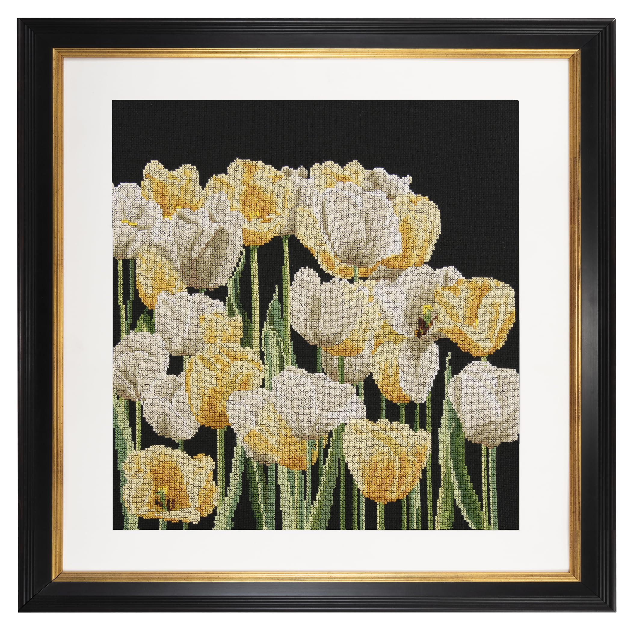 Thea Gouverneur - Counted Cross Stitch Kit - Embroidery Kit - 3065.05 - Pre-Sorted DMC Threads - Tulips - Aida Black - 9.4 x 9.4inch - DIY Kit