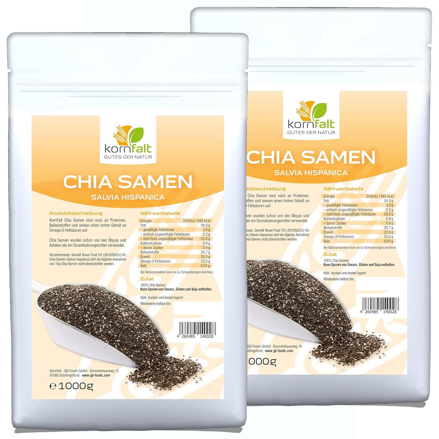 Chia Samen Premium 2.000g in Deutschland geprüft, KornFalt (2 x 1 kg ...