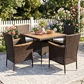 Wisteria Lane Rattan Patio Table and Chairs Set with Acacia Tabletop, Brown