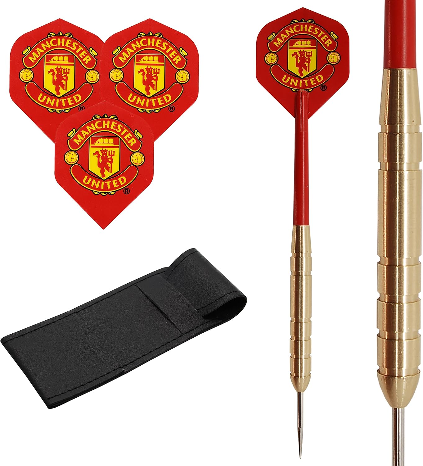21g Manchester United Brass Darts Set, Standard Shape Flights, Stems