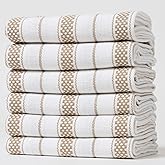 Casa De Lan Kitchen Towels Set – Pack of 6 (20’’ x 30’’) Extra Large Premium Cotton Dish Towels for Kitchen – Chain Stripe Towels – Absorbent – 100% Cotton – with Hanging Loop – Beige