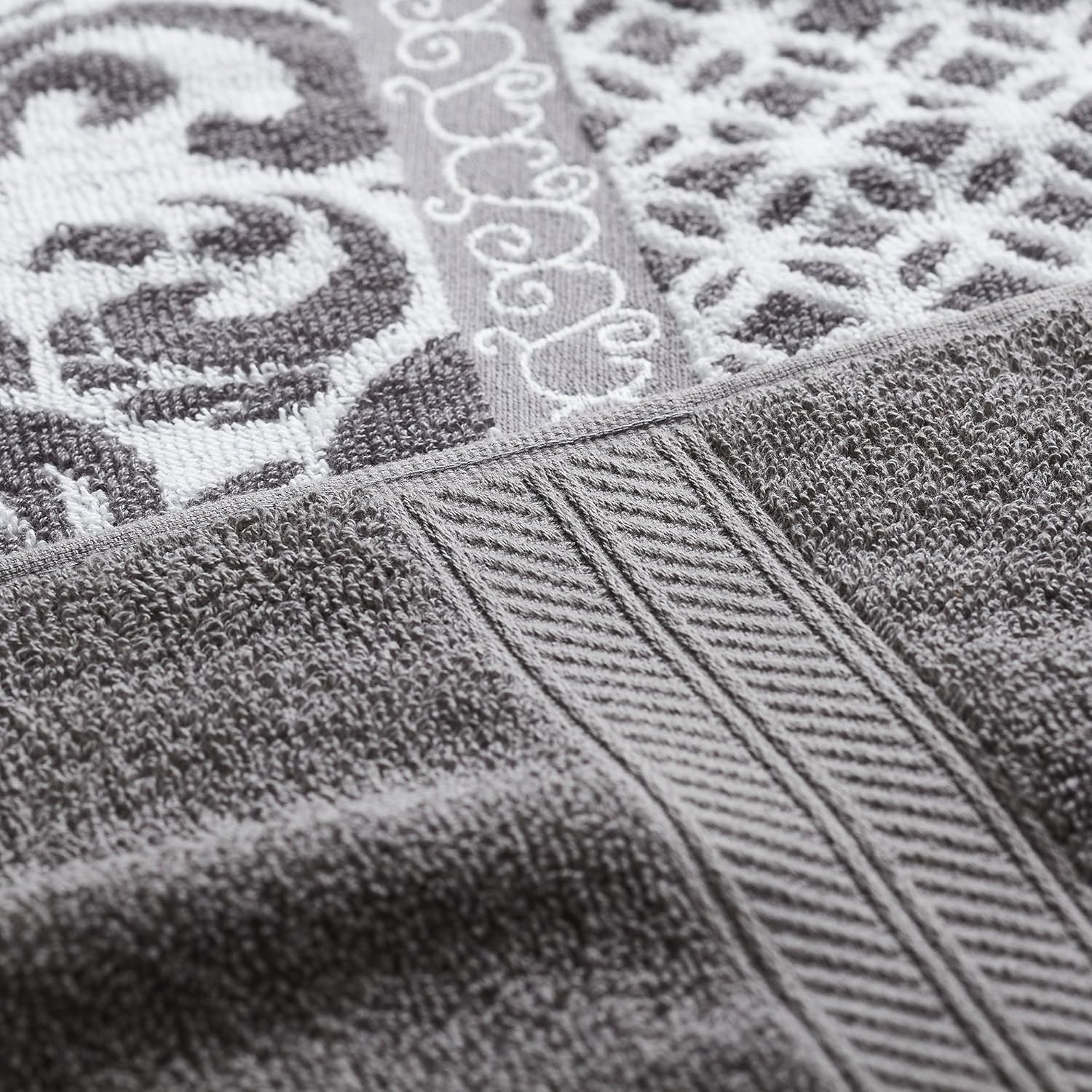 Amrapur Overseas | Trefoil Filigree 6 Piece Reversible Yarn Dyed Jacquard Towel Set (Platinum): Home & Kitchen