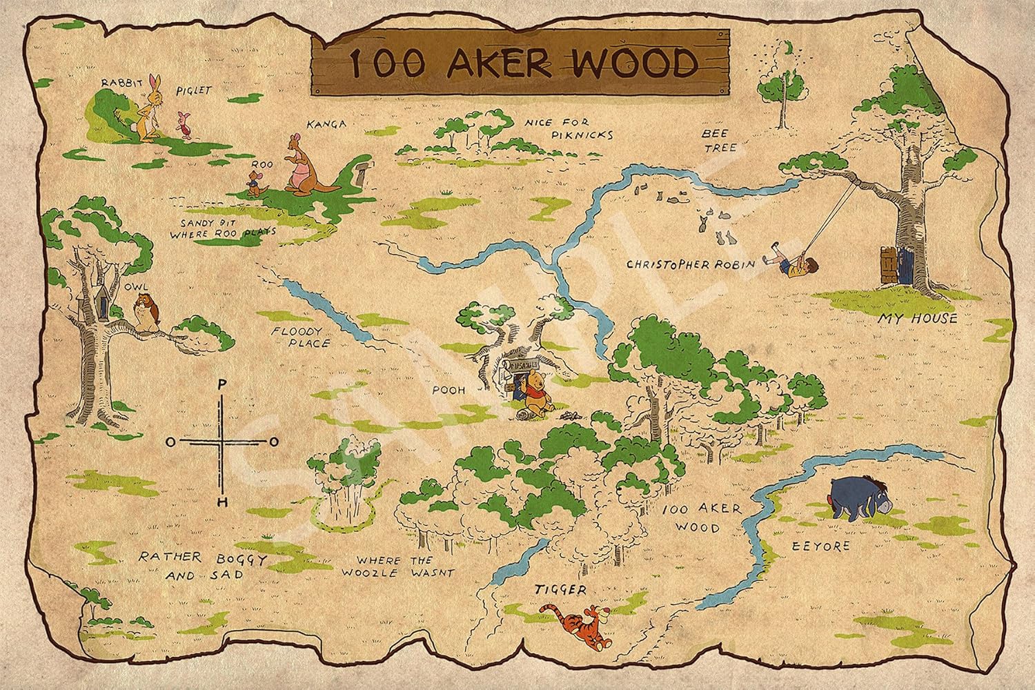 100 acre wood map Best Print Store 100 Aker Wood Winnie The Pooh Inspired Classic Map Poster 11x17 Inches Amazon In Home Kitchen