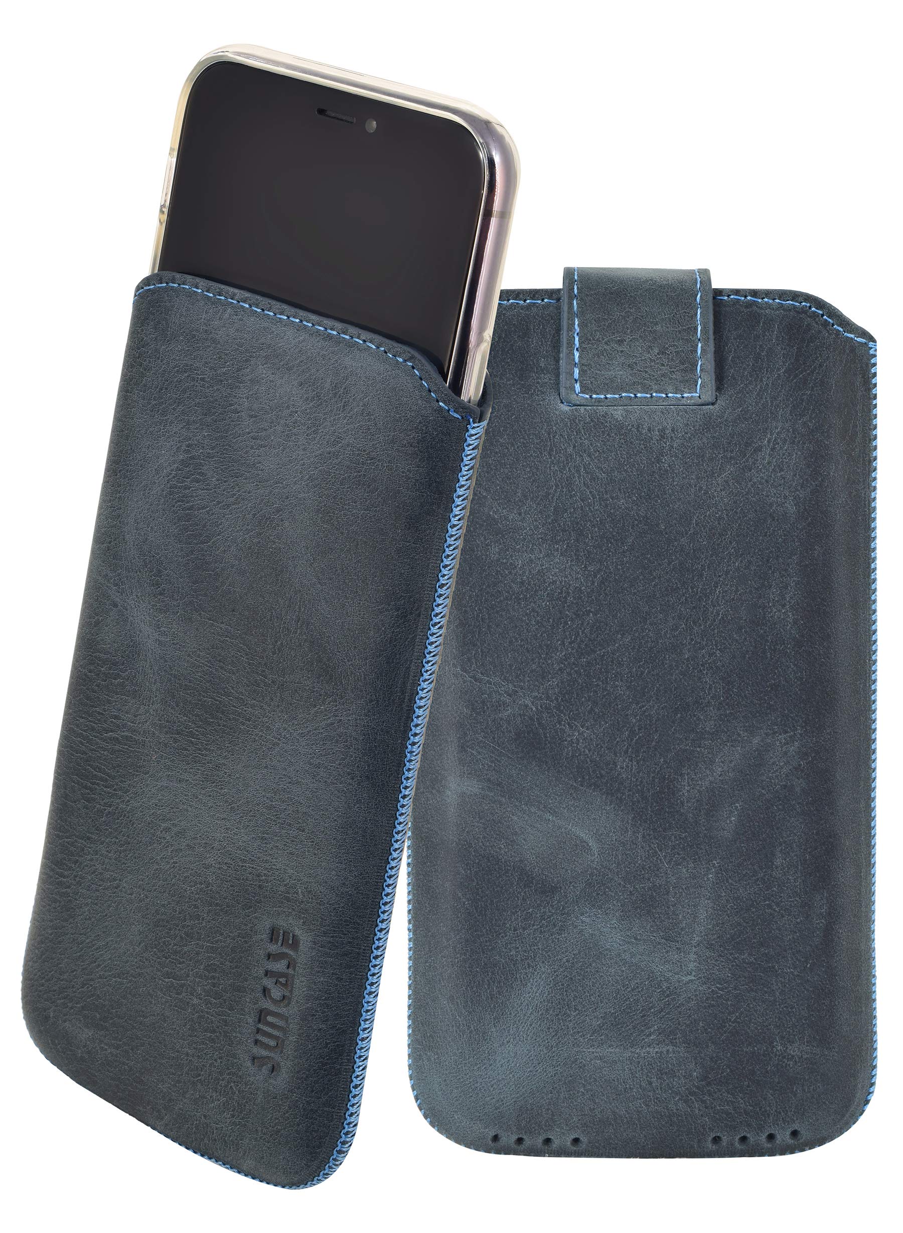 Suncase case compatible with iPhone 11 Pro (5.8") with ADDITIONAL cover/shell/bumper/silicone *tab with pull-out function* mobile phone case leather case protective case in pebble-blue