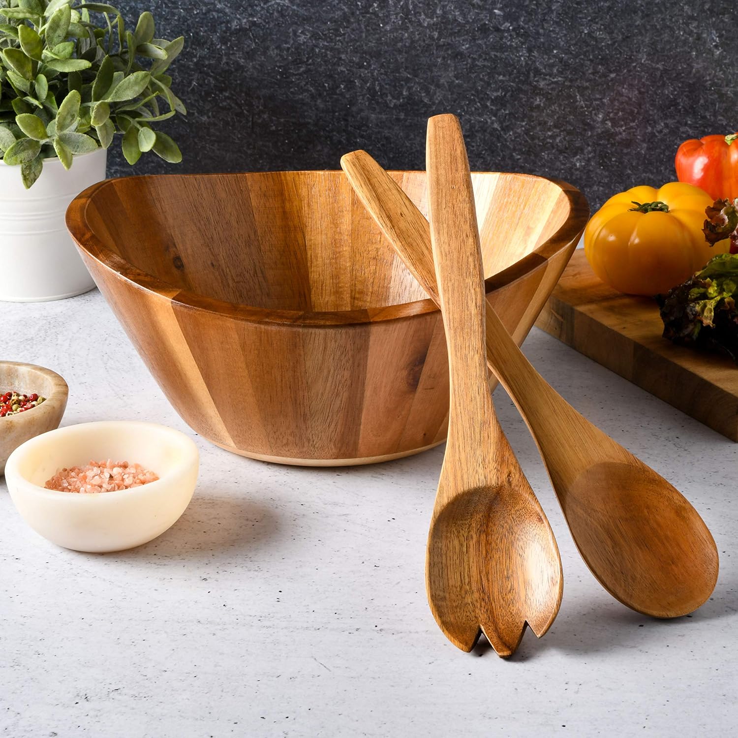 Gibson Home Sherwood 3-Piece Acacia Wood Salad Bowl Set: Kitchen & Dining