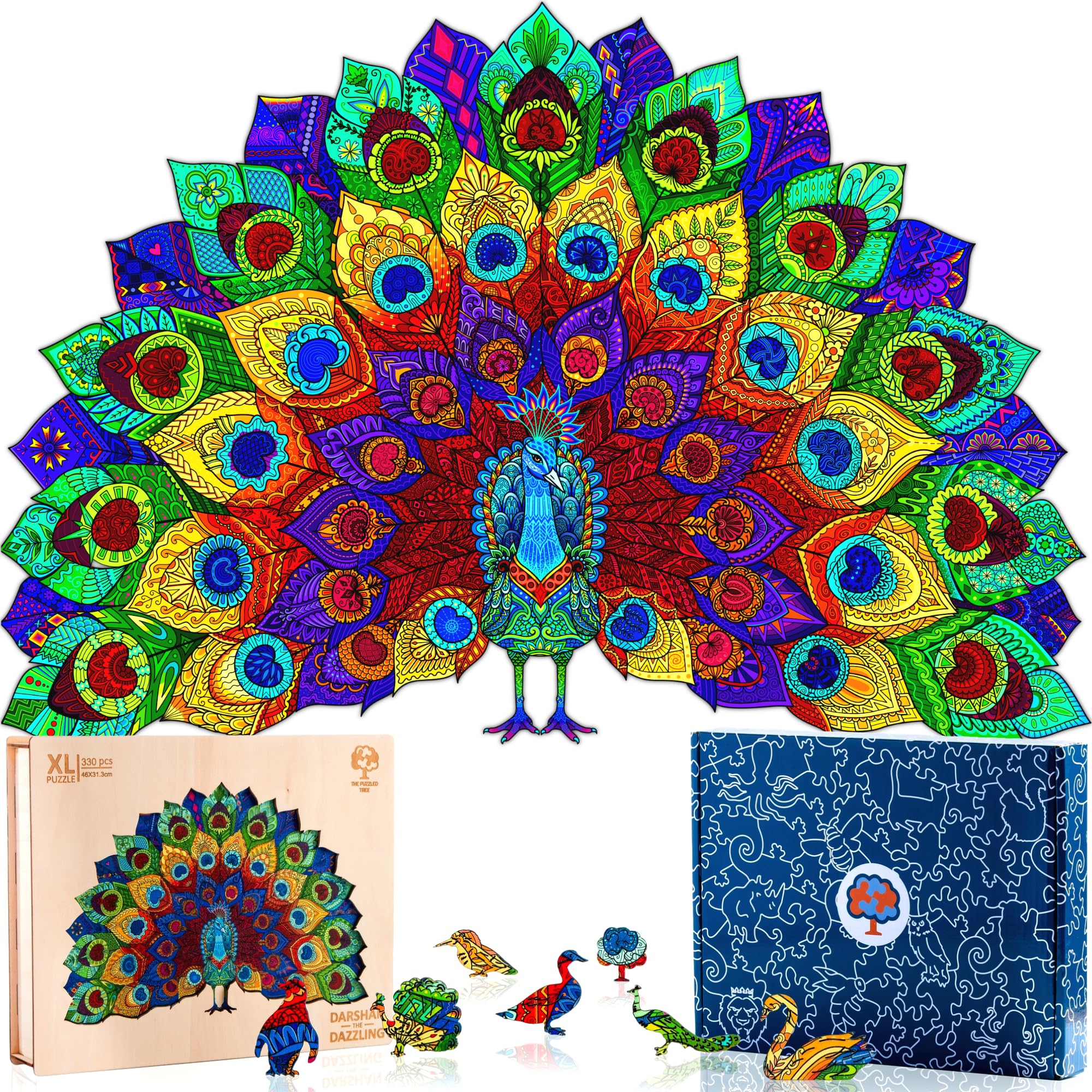 Jigsaw Puzzles for Adults XL 330 Piece (46 x 31cm) – Peacock Wooden Puzzles for Adults by The Puzzled Tree