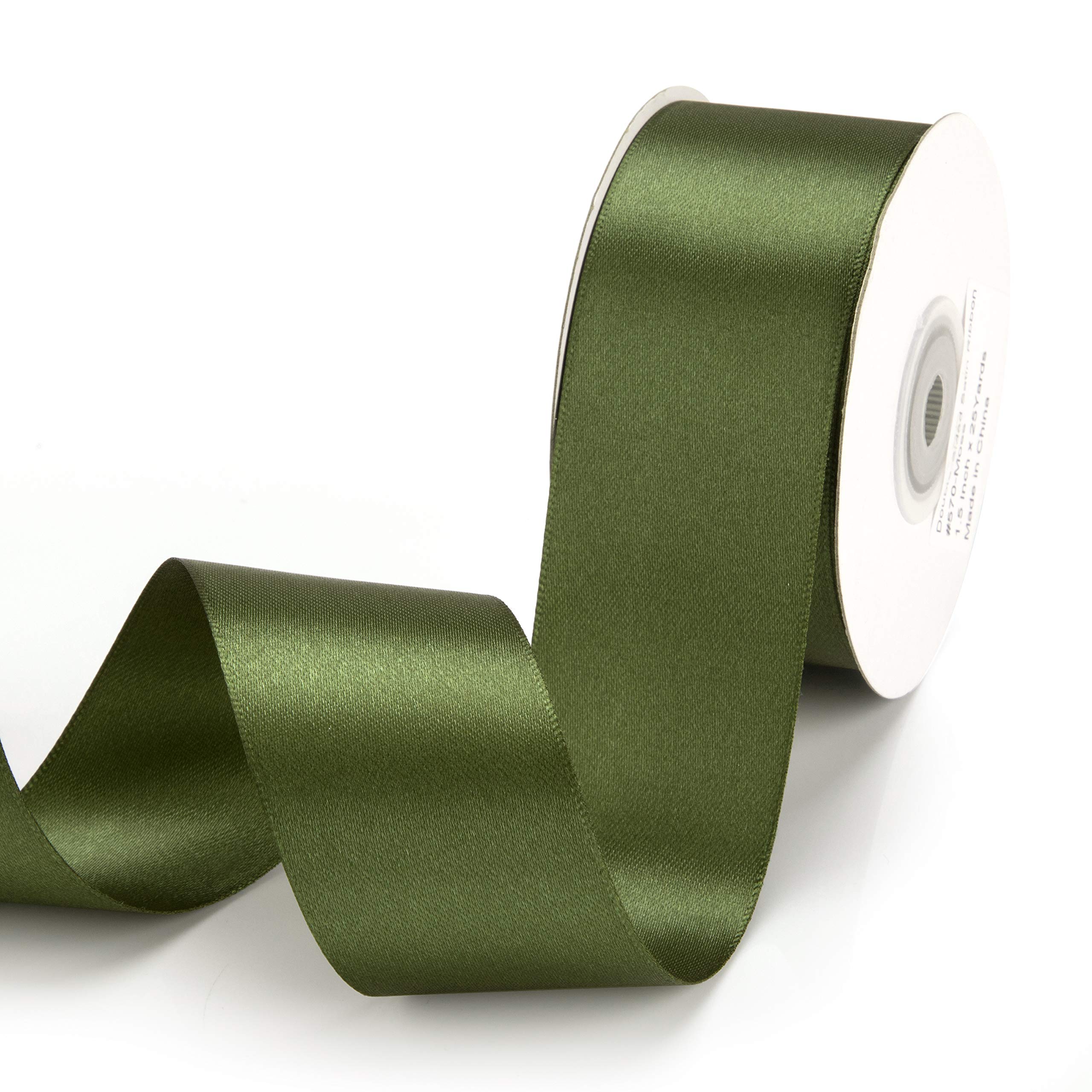 IHKFILAN Satin Ribbon in Moss Matt Shiny Gift Decor (38mm x 22.86m) for Crafting, Special Occasions, Weddings and Christenings