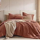 Geniospin King Size Comforter Set- 7 Pieces Terracotta Textured King Bedding Set, Soft Solid Bed in a Bag for All Seasons, Fall Comforter Set with Sheets