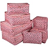 Vercord 7 Set Travel Packing Organizers Cubes Luggage Suitcase Organizer Bags Clothes Underwear Cube Shoe Pouch Pack Pink Leopard