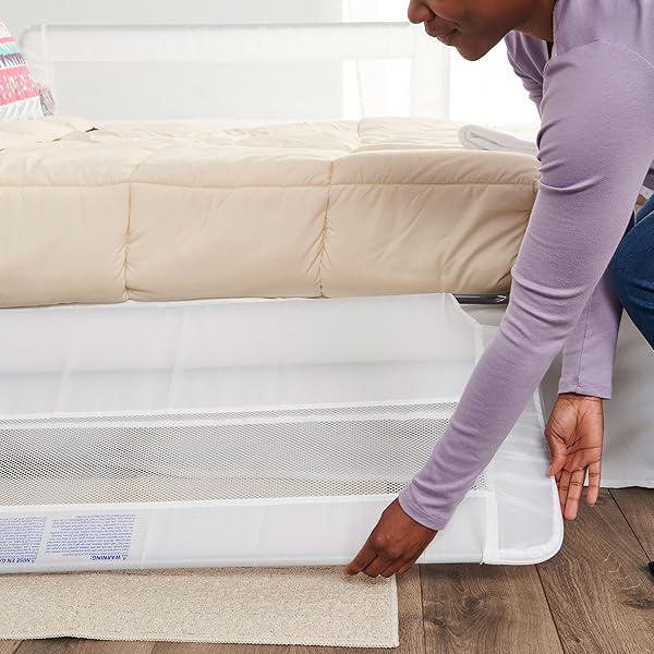 REGALO SAFETY DOUBLE-SIDED SWING DOWN BED RAIL GUARD (2-PACK), TODDLER BED RAIL FOR TWIN TO QUEEN BEDS, EXTRA LONG 43”, REINFORCED ANCHOR SYSTEM, EASY INSTALL, WHITE