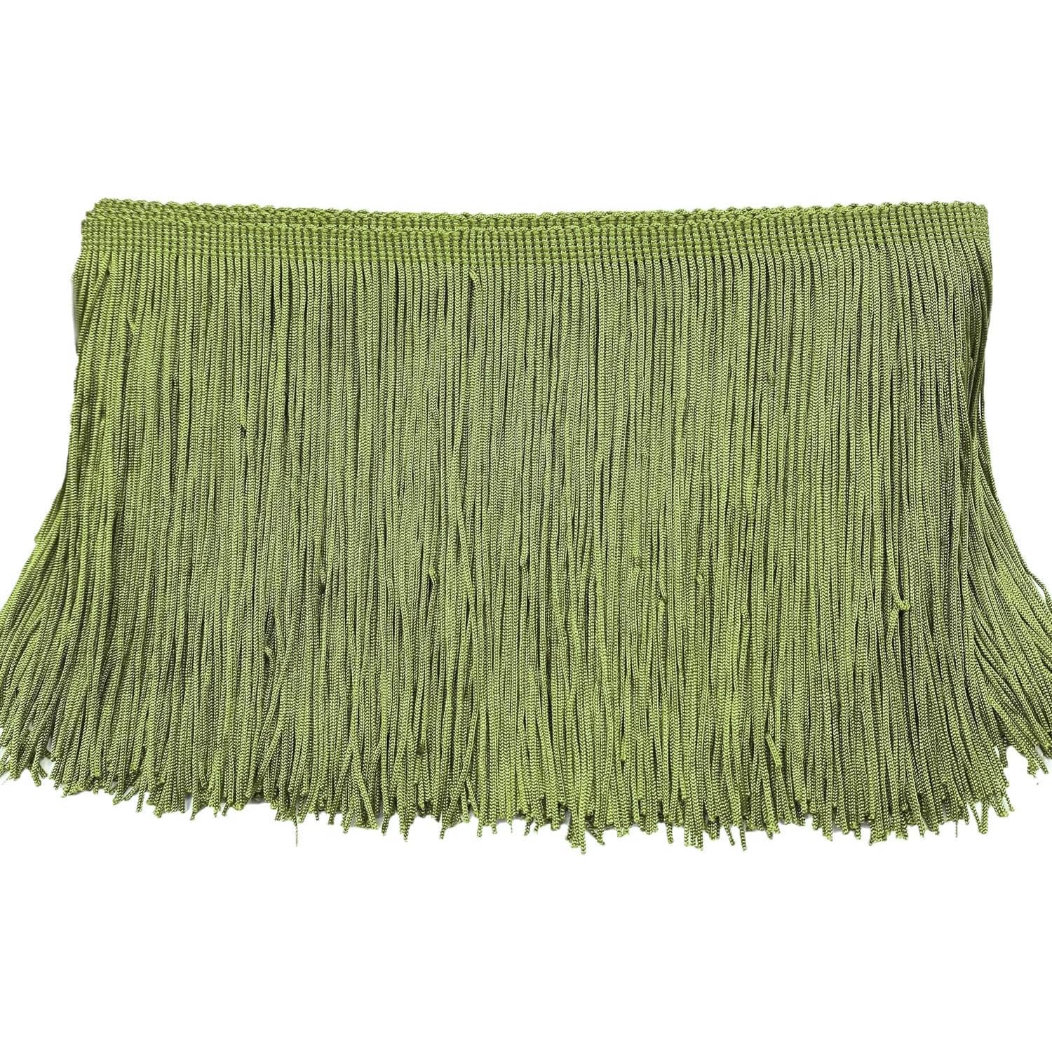 20 cm x 4 m fringe border, fringe tape, decorative ribbon, dance fringe, cut fringe, silk tassel, fringe ribbons for sewing, DIY crafts, clothing, lingerie, costumes, curtains, decoration, olive green