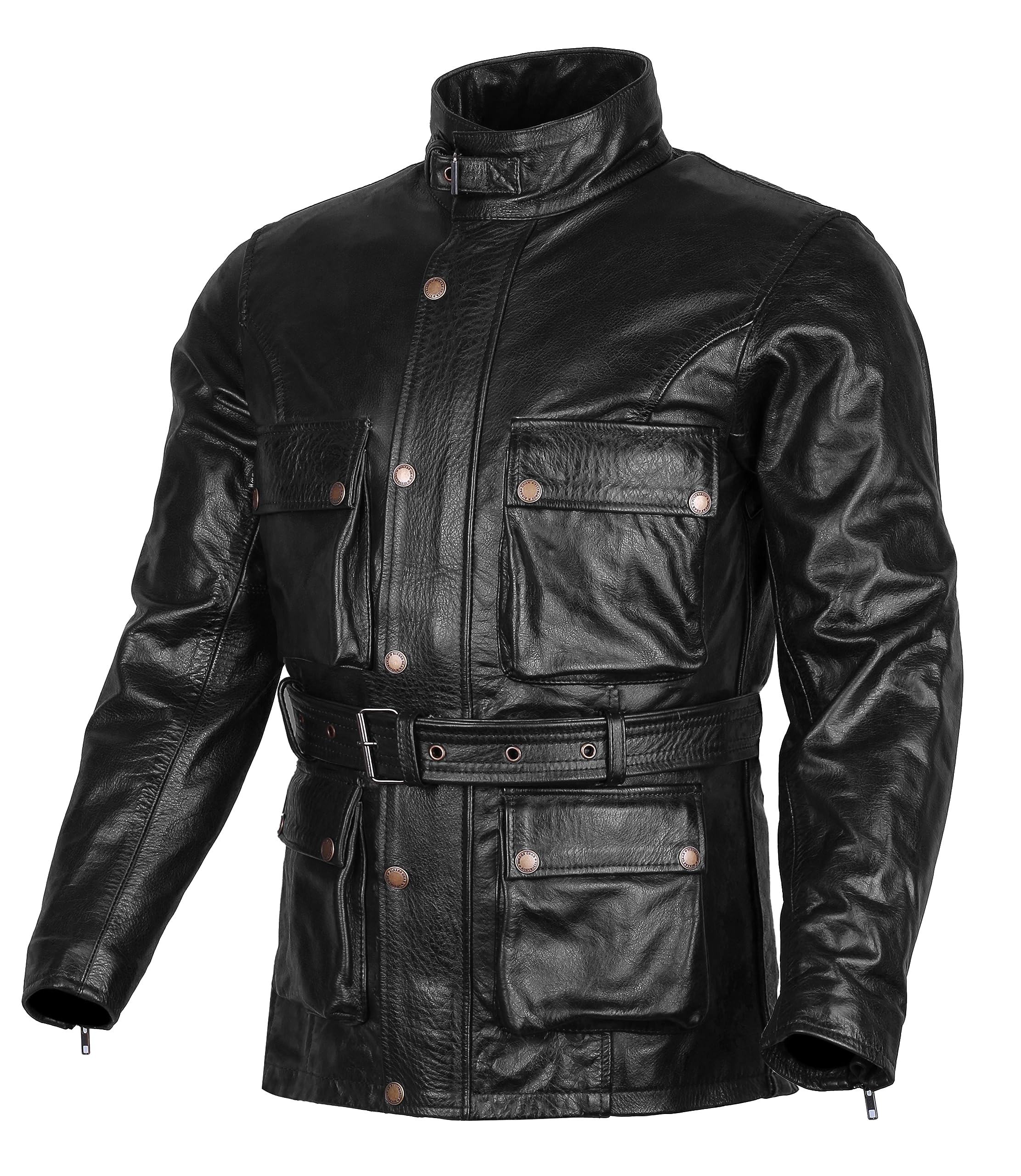 Bikers Gear Australia Classic Vintage Style Waxed Trail Blazer Leather Retro Motorcycle Jacket with CE1621-1 5 Piece Removable Armour - Black - 3XL