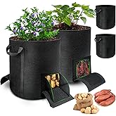 4 Pcs 15 Gallon Potato Grow Bags with Harvest & Visible Windows, Thickened Nonwoven Fabric Potato Planter,Potato Growing Containers with Sturdy Handles, Potato Bags for Growing Potatoes Vegetables