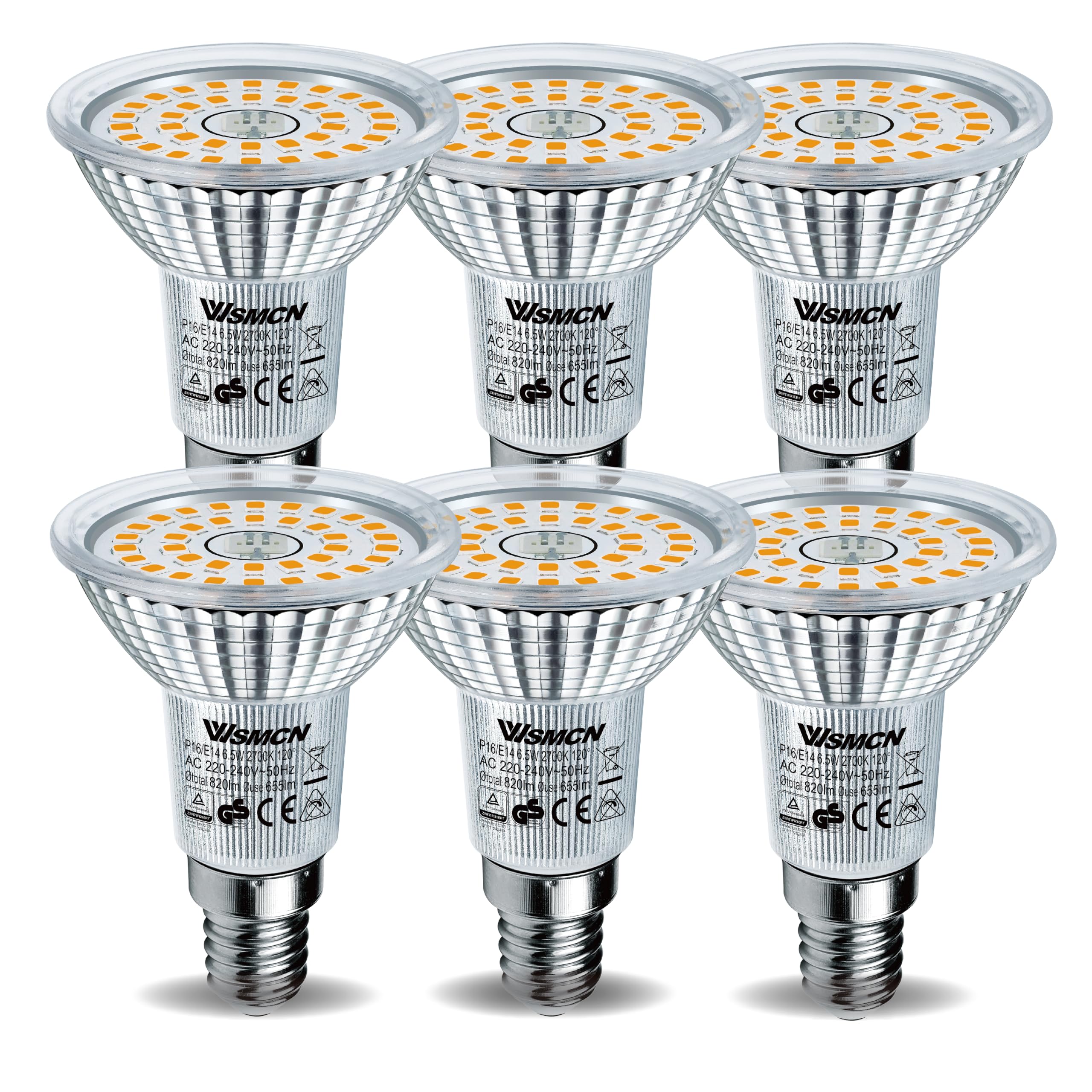 WSMCN E14 LED Bulb 6.5W, 90W Equivalent Small Screw Light Bulb, Warm White 2700K 665LM, Non-Dimmable, Energy Saving Light Bulb, R50 Reflector Bulbs, Pack of 6 — image 1