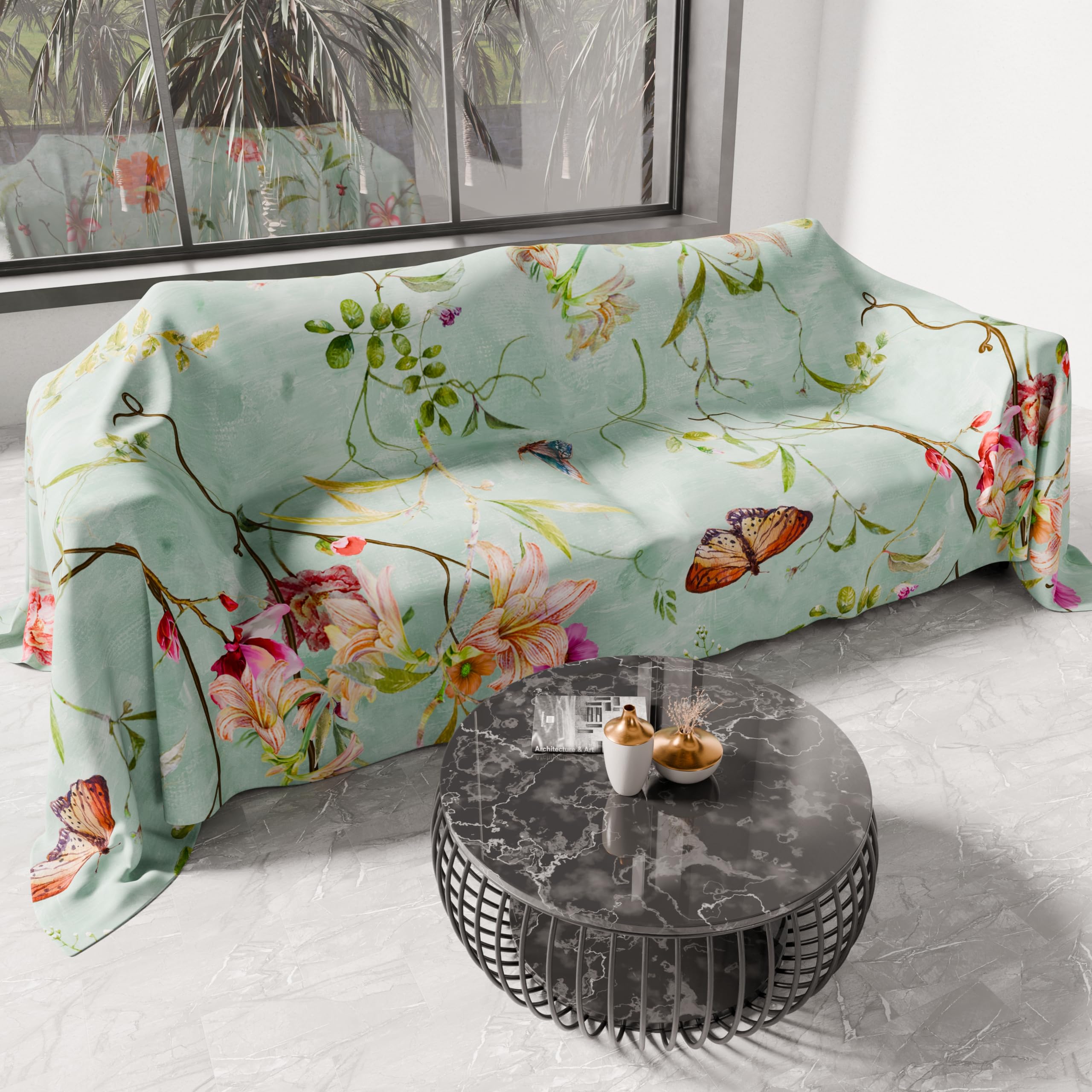 PETTI Artigiani Italiani - Microfibre Sofa Cover 260 x 270 cm, Spring 03 Sea Water Pattern | Multipurpose for Sofas, Bedspreads and Table Covers | Washable Protective Cover — image 1