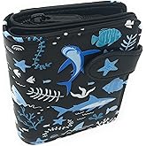 Shag Wear Shark Pattern Small Women’s Wallet, Vegan Faux Leather Bifold with Card Slots, ID Window and Compact Snap Closure in Black 4.5"