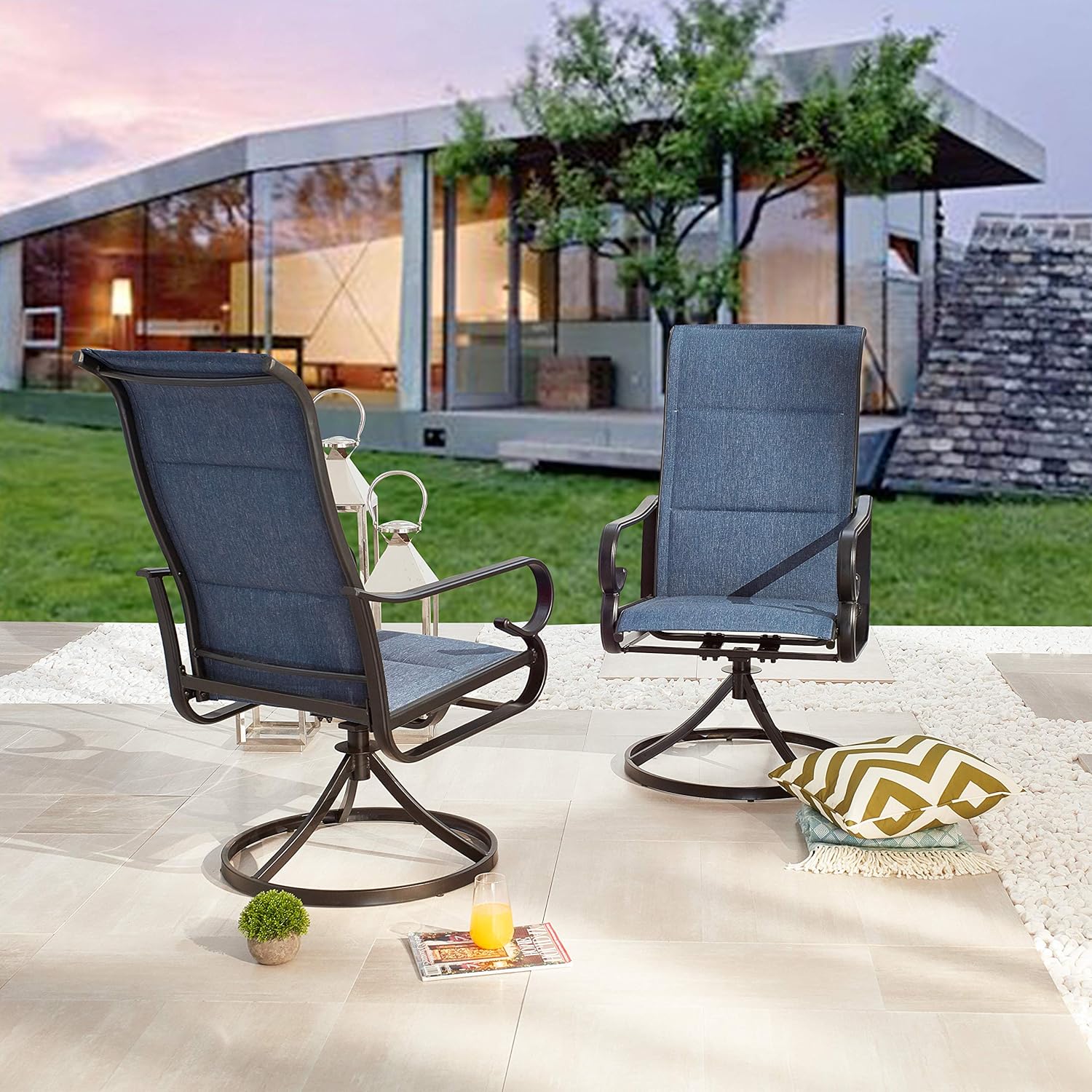 LOKATSE HOME 2 Pieces Outdoor Bistro Furniture Patio Dining Set Metal Swivel Single Chairs, Blue : Garden & Outdoor