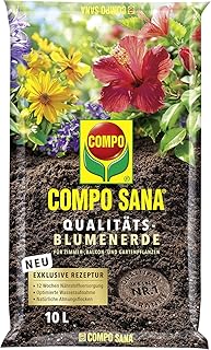 Compo SANA Qualitäts-Blumenerde mit 12 Wochen Dünger für alle Zimmer-, Balkon- und Gartenpflanzen, Kultursubstrat, 10 Liter, Braun