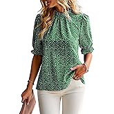 ZILIN Women's Summer Boho Floral Shirt Top Ruffle Mock Neck Puff Short Sleeve 2026 Casual Blouses