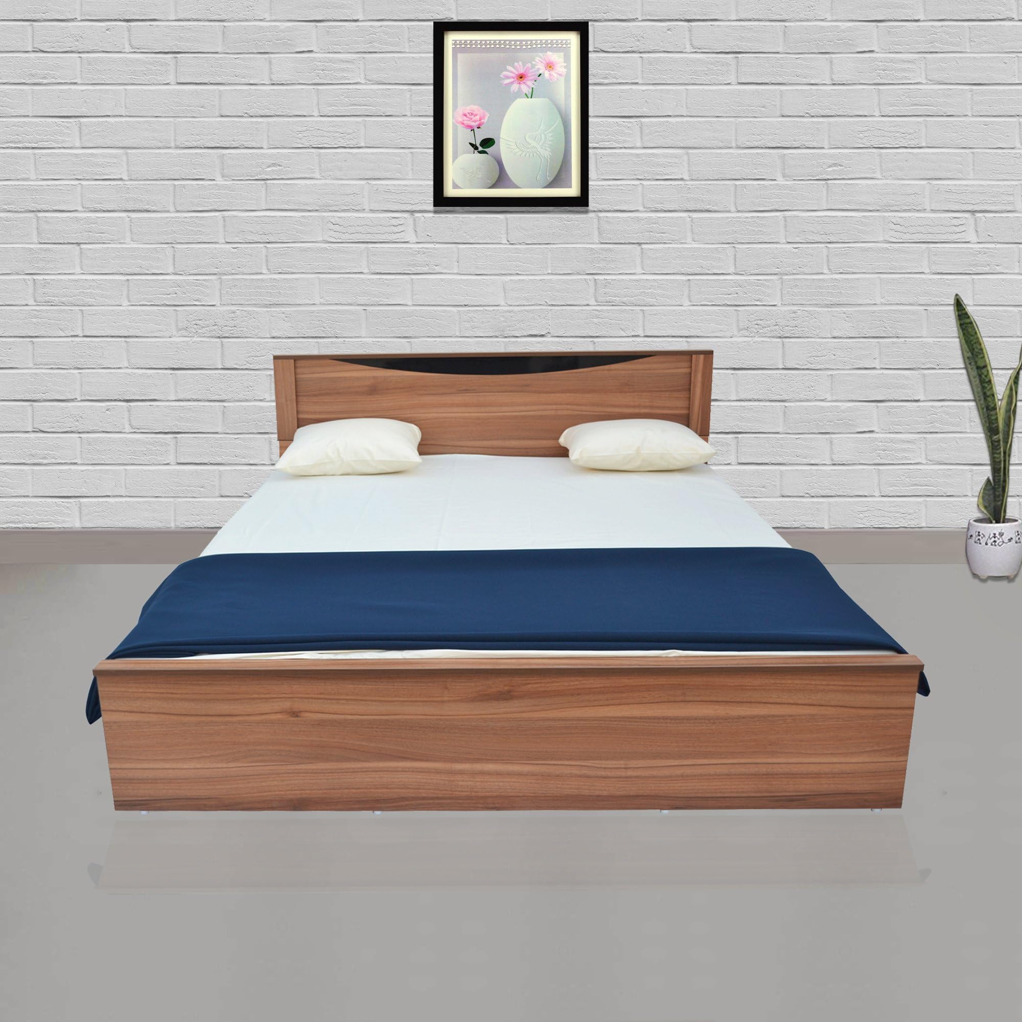 UNiCOS Agustin King Size Bed with Storage (Matte Finish, Chalet and Black High Gloss Lam)