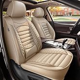 Seat Covers for Ford Expedition 2011-2026 2027 Front Set 2 Seats Leather | [Beige] Built-In Lumbar Support Anti-Slip Waterproof Airbag Compatible Protects Upholstery From Spills And Daily Wear