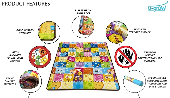 U-Grow 2 Sides Educational Baby and Kid Mattress (Multicolor)