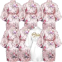 7Pcs Bridesmaid Robes for Wedding Day, White Bridal Party Robe, Floral Bridesmaids Robes, Satin Robe for Women, Kimono Gettin