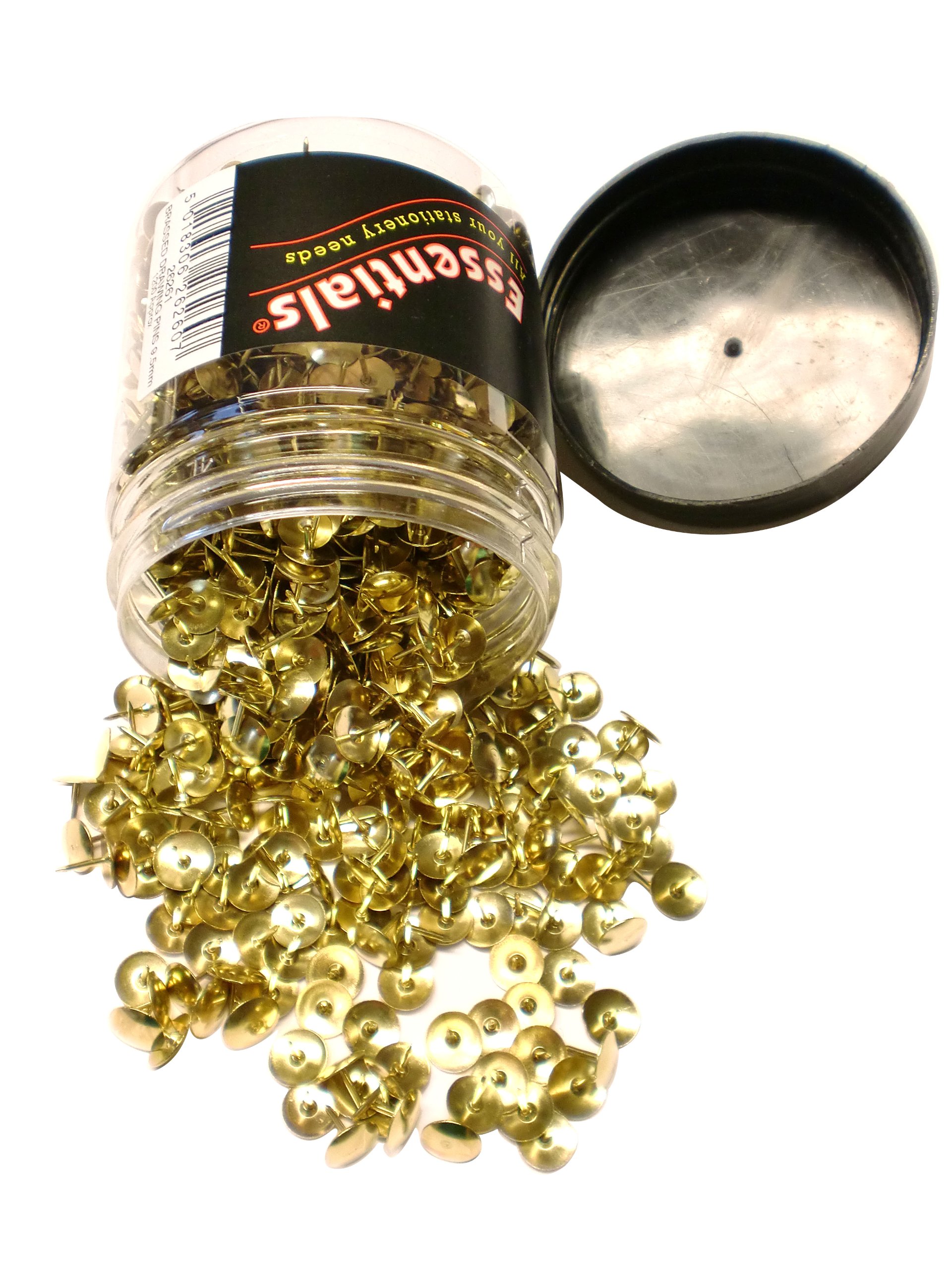 Whitecroft Essentials 26261 Stationery Tubs 9.5mm Brassed Head Drawing Pins (Pack of 1200), Gold