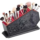 Gothic Coffin Decor Makeup Brush Holder,Spooky Witchy Gifts for Women,Bat Cosmetic Display Cases,Goth Decor Pen Holder, Vanity, Desk, Office Organizer for Mothers Day Bedroom Bathroom (Red)