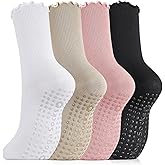 Jspupifip Pilates Socks with Grips for Women, 3 Pairs Non Slip Ruffle Yoga Socks for Yoga, Barre, Ballet, Workout