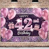 PAKBOOM Happy 42nd Birthday Banner Backdrop - 42 Birthday Party Decorations Supplies for Women - Pink Purple Gold 4 x 6ft