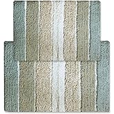 Chardin home Cordural Stripes Bath Mat, Set of 2 Bath Rugs (17 Inches x24 Inches & 21 Inches x34 Inches) | Non Slip Bathroom Rug, Machine Washable, Plush, Highly Absorbent | Bluish Gray- Beige