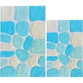 Ramanta Home Cotton Bath Mat Set of 2 - Turquoise 21x32 &amp; 17x24 Inches | Anti Skid Absorbent Bath Rug for Bathroom, Kitchen, Machine Washable Bathrugs