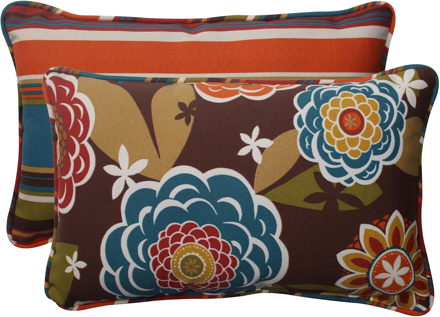 Pillow Perfect 499895 Outdoor/Indoor Annie Chocolate/Westport Teal Lumbar Pillows, 11.5" x 18.5", Reversible, 2 Pack: Home & Kitchen