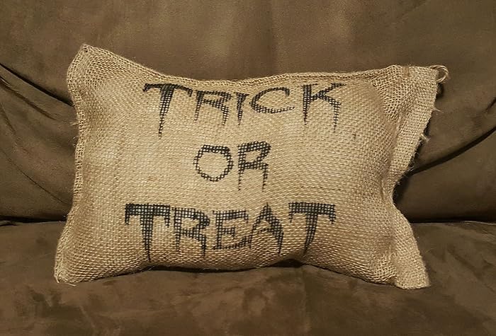 Amazon Com Trick Or Treat Halloween Burlap Pillow Handmade